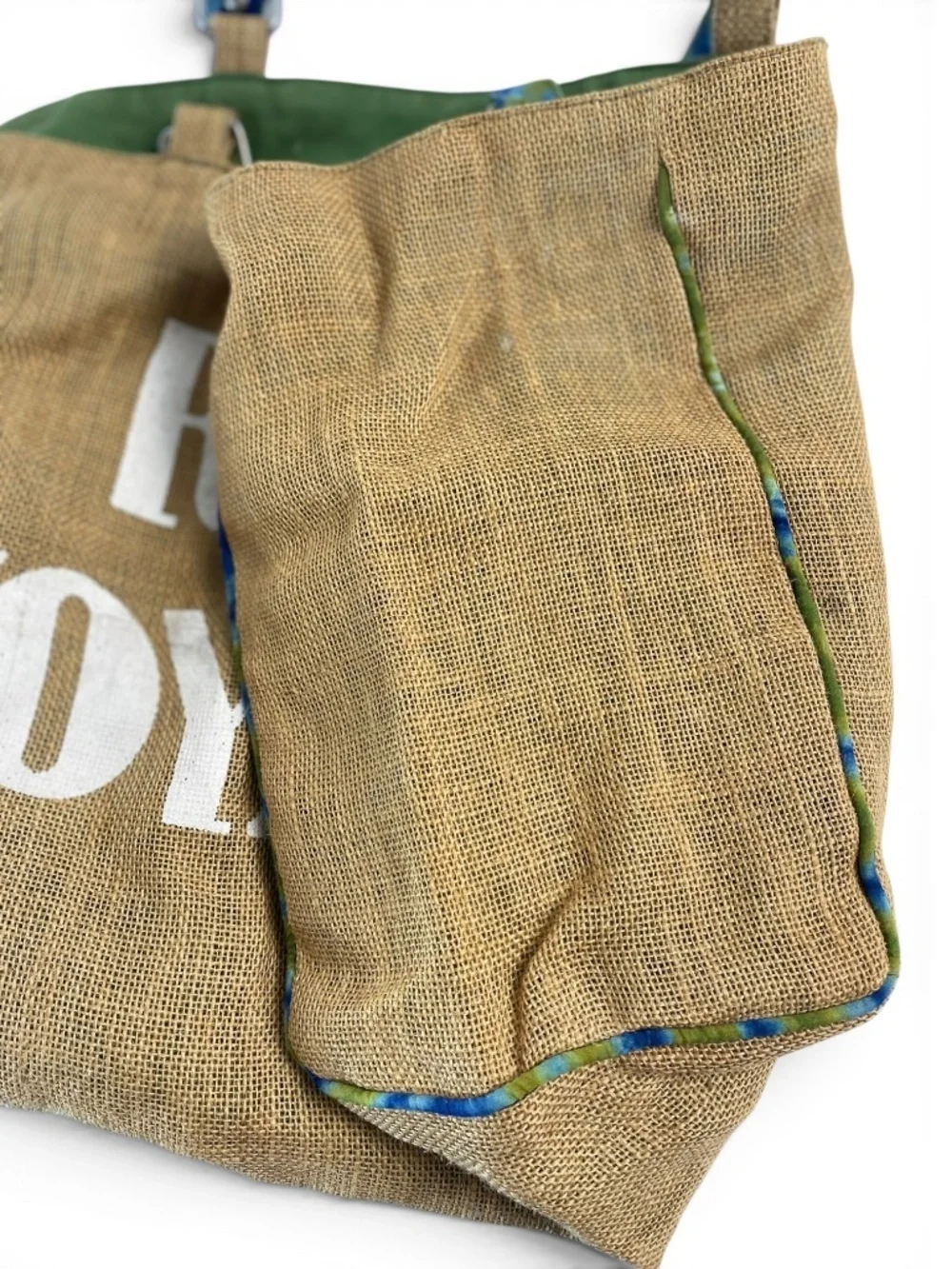 Roberta Freymann “Ro’s Voyages” Reversible Burlap Jute Tote Tie-Die Boho Bag